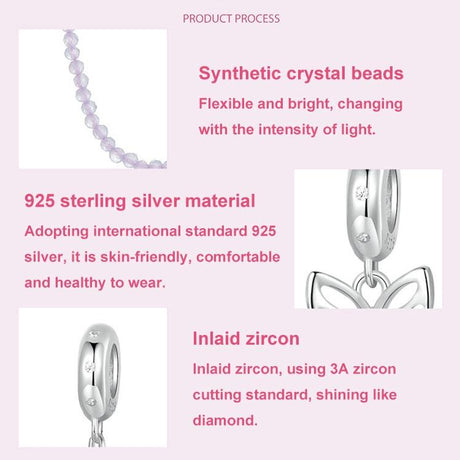 925 Sterling Silver Platinum Plated Butterfly Safety Chain Bracelet