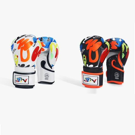 Kids' 6Oz Boxing Gloves For Training And Fighting - Graffiti Design - Black