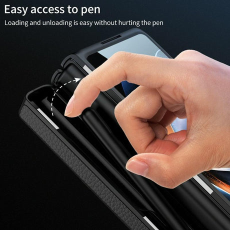 Leather Phone Case with Foldable Hinge and Holder - Black