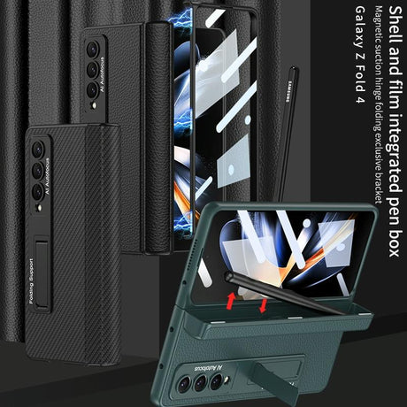 Leather Phone Case with Foldable Hinge and Holder - Black