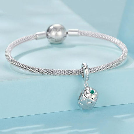 925 Sterling Silver Platinum Plated Lucky Clover Dice Bracelet