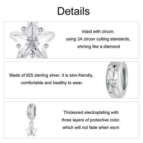 925 Sterling Silver Platinum Plated Starlight Five Pointed Star Diy Beads