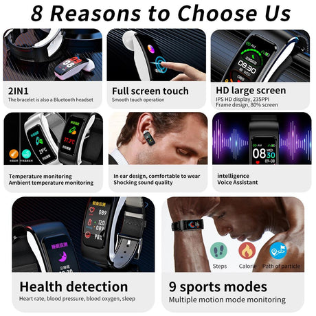 1.08 Inch Waterproof Smart Watch With Bluetooth Call - Black