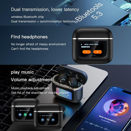 Wireless Anc Bluetooth Earphones with Touch Screen and Active Noise Reduction - Champagne Gold