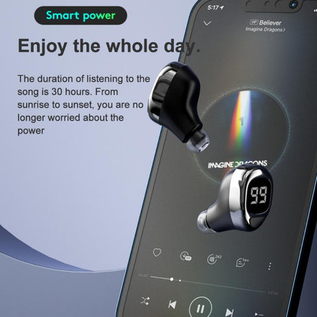 Mini Bluetooth Earphone with Digital Display for Business - Black