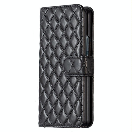 For Samsung Galaxy Z Fold4 5G Diamond Lattice Flip Wallet Case - Black