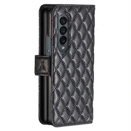 For Samsung Galaxy Z Fold4 5G Diamond Lattice Flip Wallet Case - Black