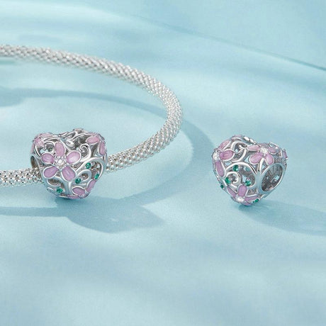 925 Sterling Silver Platinum Plated Zircon Heart Flower Vine Diy Beads