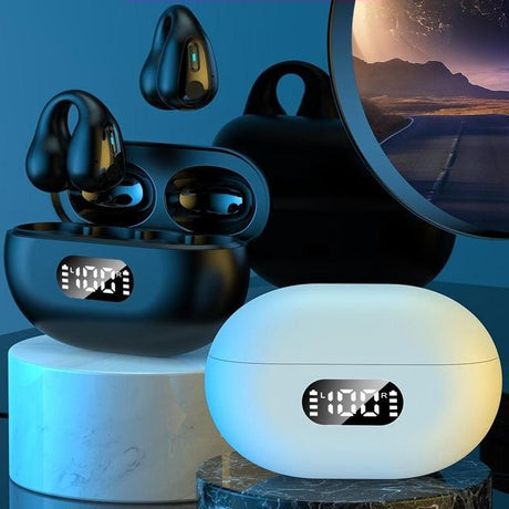 Wireless Noise-cancelling Bluetooth Earbuds with Led Display - White