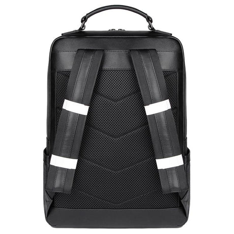 Men Black Cowhide Leather Backpack For Casual Business With Laptop Compartment
