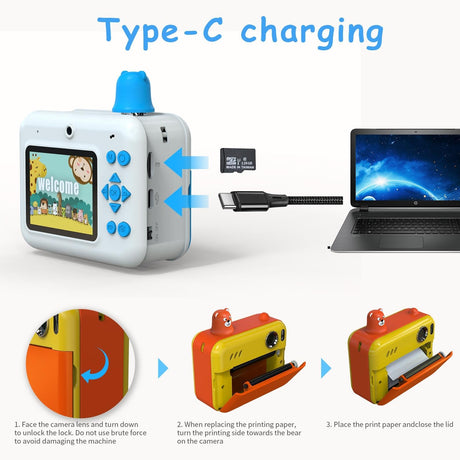 1080p Children's Camera with 2.36 Hd Led Display and Thermal Printing - Instant Capture - Yellow