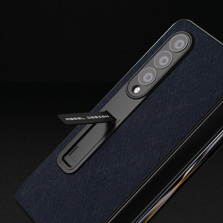 Cross Texture Leather Phone Case with Holder for Samsung Galaxy z Fold 4 5g - Black