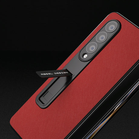 Cross Texture Leather Phone Case with Holder for Samsung Galaxy z Fold 4 5g - Black