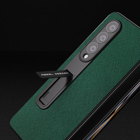 Cross Texture Leather Phone Case with Holder for Samsung Galaxy z Fold 4 5g - Black