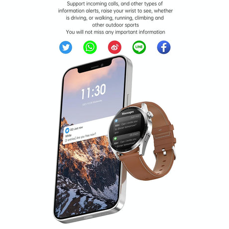 1.36 Inch Round Screen Bluetooth Smart Watch With Leather Strap - Black