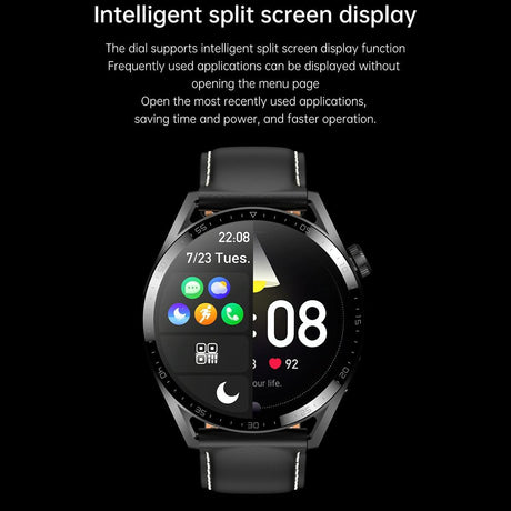 1.36 Inch Round Screen Bluetooth Smart Watch With Leather Strap - Black