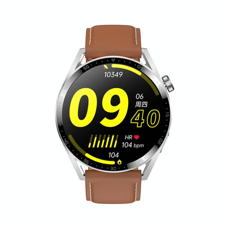1.36 Inch Round Screen Bluetooth Smart Watch With Leather Strap - Black