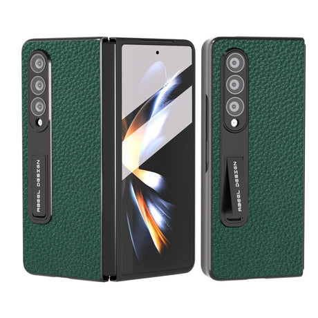 For Samsung Galaxy Z Fold4 5G Leather Phone Case With Holder - Litchi Texture - Black