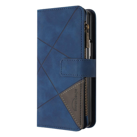 For Samsung Galaxy Z Fold4 5G Leather Zip Wallet With Rhombus Texture - Black