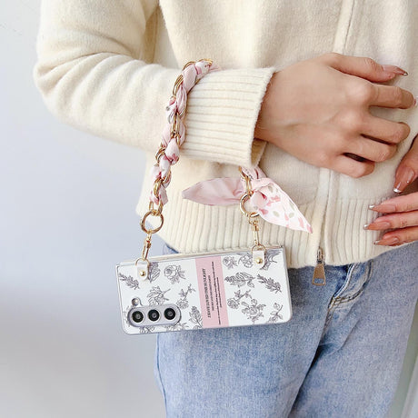For Samsung Galaxy Z Fold4 5G Pearlescent Paint Pc Case With Diy Scarf Bracelet - Fold 4