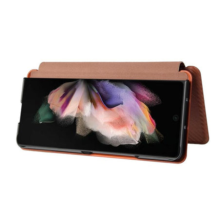For Samsung Galaxy Z Fold4 5G Carbon Fiber Flip Leather Case - Pink