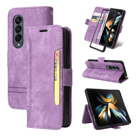 For Samsung Galaxy Z Fold4 5G Leather Dual Buckle Phone Case - Pink