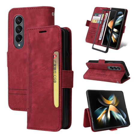 For Samsung Galaxy Z Fold4 5G Leather Dual Buckle Phone Case - Pink