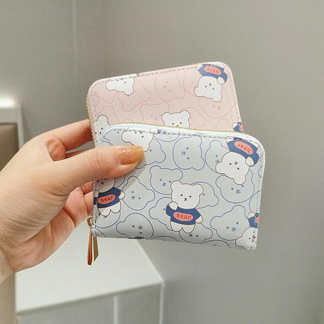 Cute Bear Print Multi Slot Card Holder Anti Degaussing Design - Green