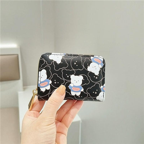 Cute Bear Print Multi Slot Card Holder Anti Degaussing Design - Green