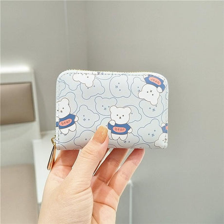 Cute Bear Print Multi Slot Card Holder Anti Degaussing Design - Green