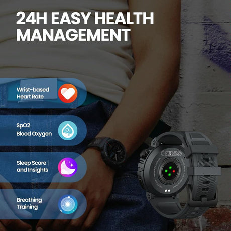 1.43 Inch Fitness & Wellness Smart Watch 24H Health Monitoring - Lava Black