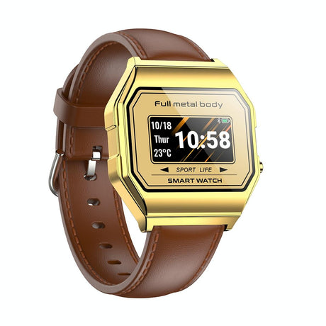 Leather Band Smartwatch With Waterproof Colour Screen - Gold