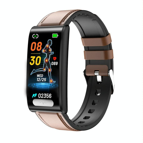Health Monitoring Smart Leather Strap Watch With Colour Screen - Brown