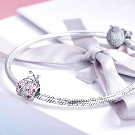 925 Sterling Silver Zircon Ladybug Bracelet / Necklace Set - Rose Gold