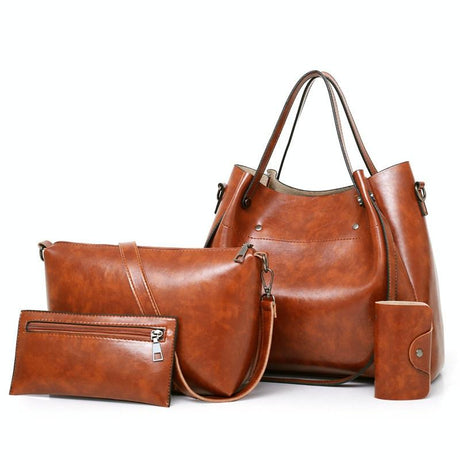 Retro Ladies Handbag - 4-In-1 Fashion Bucket Bag With Large Capacity - Light Grey