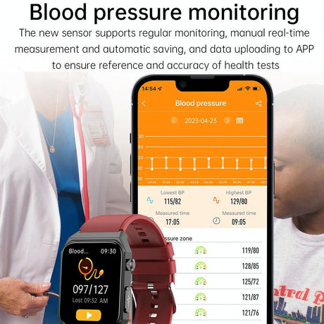 1.91 Inch Waterproof Ecg Smart Watch With Silicone Band Ip68 - Red