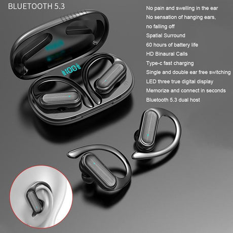 Wireless Noise-cancelling Bluetooth Earbuds with Led Display - Blue