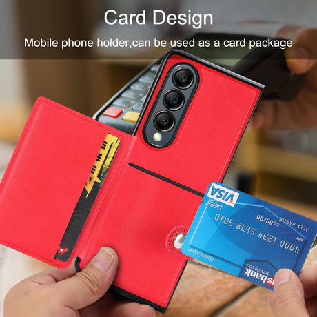 Litchi Pattern Single Button Card Holder Phone Case - Red