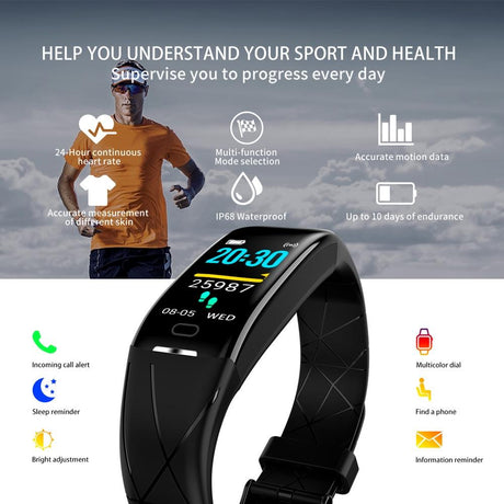Smart Bracelet With Heart Rate Monitor And Call Reminder - Waterproof - Black