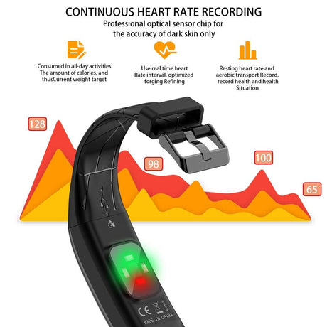 Smart Bracelet With Heart Rate Monitor And Call Reminder - Waterproof - Black