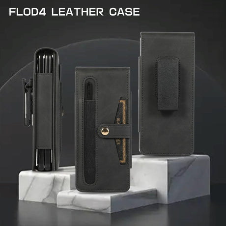 Shockproof Foldable Leather Case with Stylus for Samsung Galaxy z Fold 4 / 5g - Black