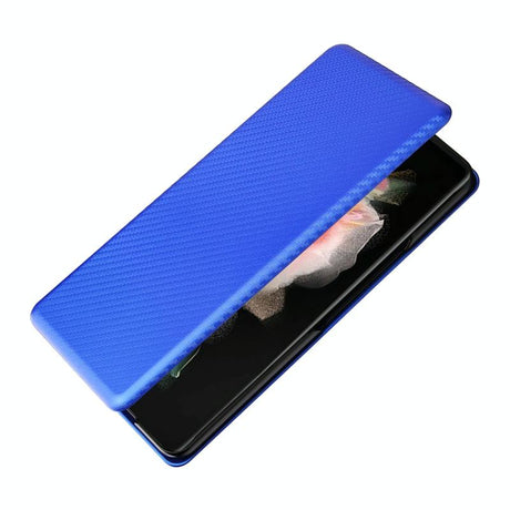 For Samsung Galaxy Z Fold4 5G Carbon Fiber Flip Leather Case - Black