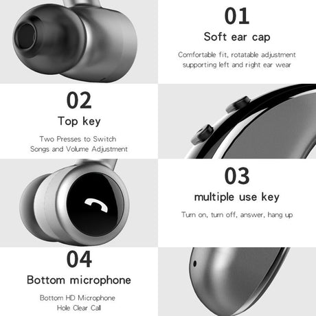 Wireless Stereo Sports Bluetooth 5.0 Earphones - V7 Business Style - Black