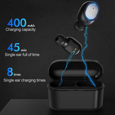 Wireless Bluetooth 5.0 Earphones - Binaural Stereo Automatic Pairing - Black