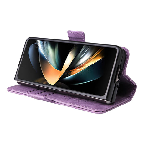 For Samsung Galaxy Z Fold4 5G Leather Dual Buckle Phone Case - Black