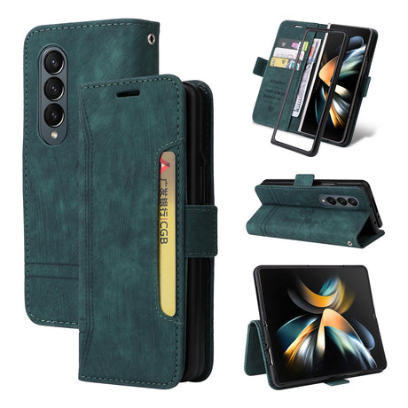 For Samsung Galaxy Z Fold4 5G Leather Dual Buckle Phone Case - Black