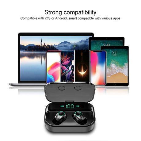 Wireless Stereo Bluetooth Headset with Charging Case and Digital Display - M7 Tws V5.0 - Black
