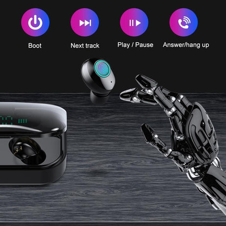 Wireless Stereo Bluetooth Headset with Charging Case and Digital Display - M7 Tws V5.0 - Black