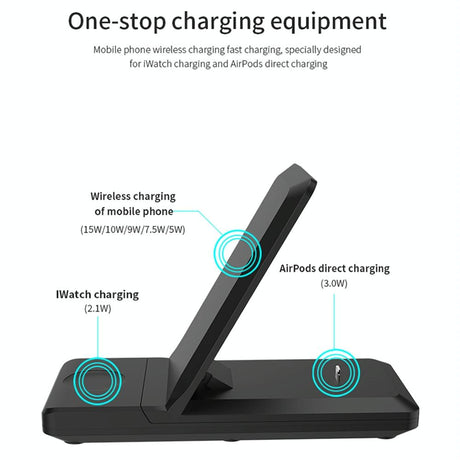3 In 1 Foldable Wireless Charger For Iphone Iwatch Airpods - Black