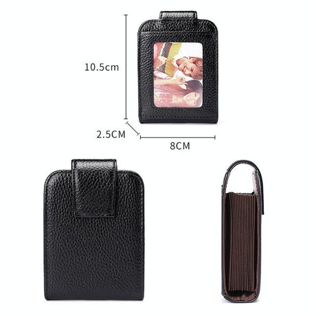 Women Vertical Cowhide Leather Rfid Wallet - Black